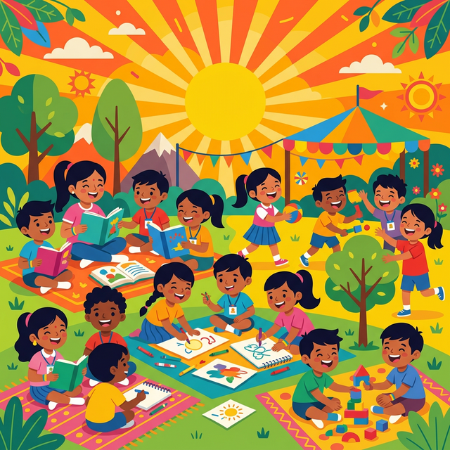 Happy children at summer camp